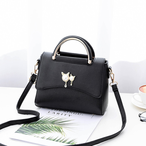 New fashion women pearl cat handbag lovely metal handle messenger bag lady elegant tote female PU leather shoulder bags bolsa