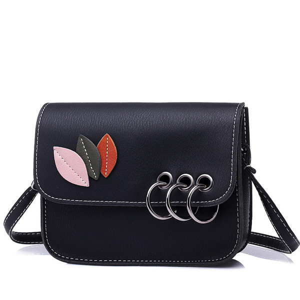 One shoulder inclined shoulder bag Ms hand bag PU Leather worn across multiple packets Fashion hand caught Three leaves Rivet circle