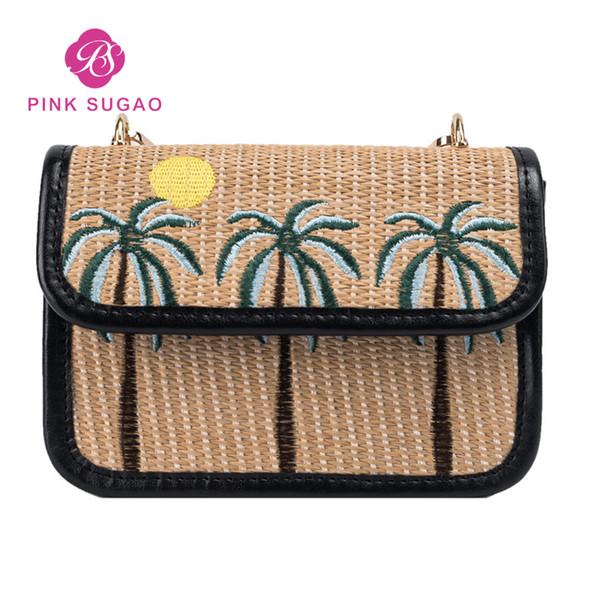 Pink Sugao designer handbags purses handmade straw bag designer crossbody bag for women summer beach shoulder bag