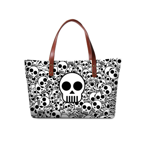 Neoprene High Quality Womens Top-Handle Bag Girls Shoulder Bags Lady Trip Shopping Casual Tote Skull Printing Big/Medium Space