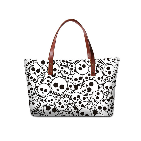 Zippered Women Large Space Hand Bag Personalized Ladies Travel Party Shoulder Bag Wedding Totes Skull Printing