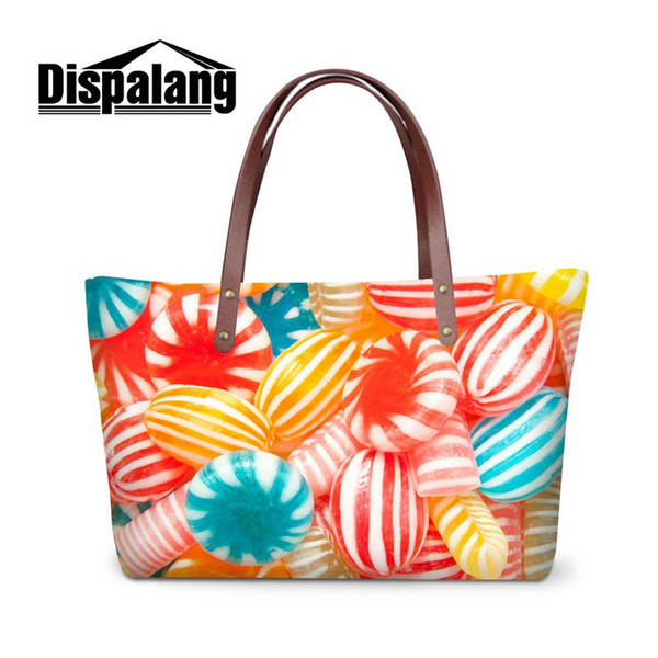 Personalized Big Capacity Women Handbag Girls Shoulder Bag Zippered Casual Tote For Ladies Party Outdoor Shopping 3D Candy Print