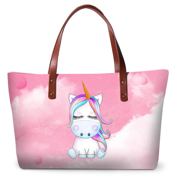 Cute Unicorn Printing Handbags For Women Travel Shopping Totes Bags For Teenage Girls Large Capacity Ladies Fashion Summer Beach Bag Handbag