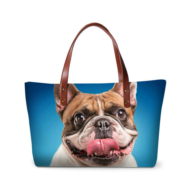 Famous Brand Designer Women Luxury Handbags Bulldog Printing Ladies Tote Bag Neoprene Top Quality Girls Travel Shoulder Bags Drop Shipping