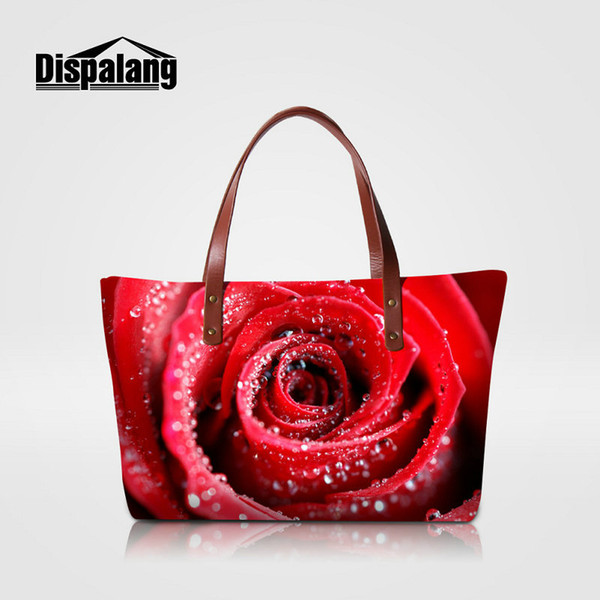 Personality Rose Flower Printing Bags Handbags Women Famous Brands Ladies Floral Stylish Wedding Totes Girls Beach Bag Mummy Shopping Bolsas