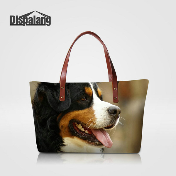 Ladies Designer OL Style Totes Animal Women's Handbags Chinese Crested Dog Printing Top-handle Bags Girls Shoulder Bag Puppy Dog Female Bags