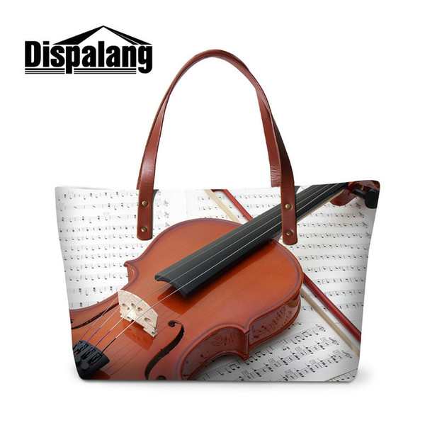 Drop Shipping Women Fashion Handbags For Shopping Pretty Violin Pattern Ladies Casual Totes Bag Musical Note Brand Designer Top-handle Bags