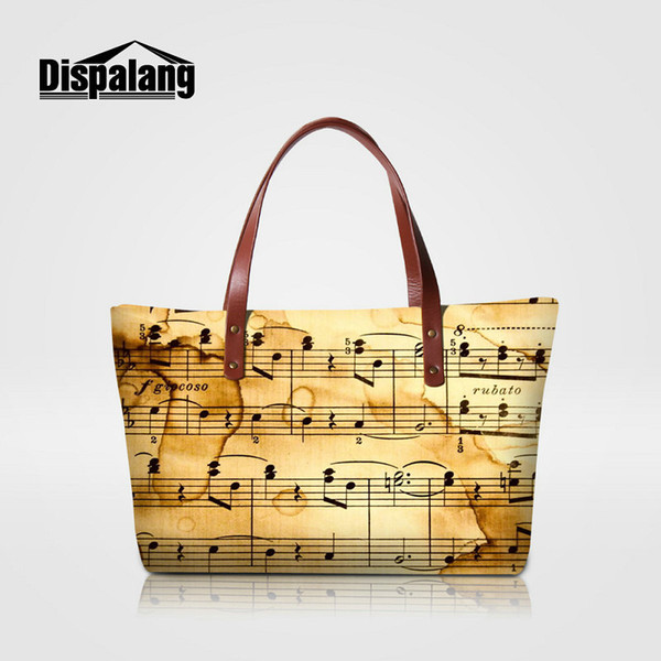 Music Note Printing Ladies Shoulder Handbags Novelty Customized Design Totes For Women Girl Stylish OL Style Top-handle Bag Beach Bags Bolsa