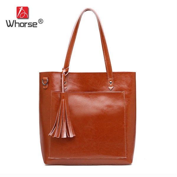 Famous Brand Tassel Design Casual Tote Bag Genuine Leather Womens Handbag Shopping Shoulder Bags For Women Handbags More Colors W09800