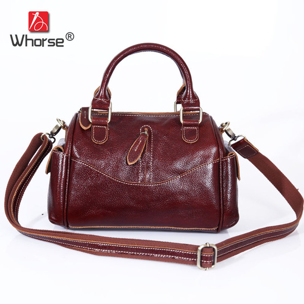 Genuine Soft Leather Vintage Casual Zipper Top Cowhide Womens Crossbody Shoulder Messenger Bags Handbag Retro Big Boston Bag For Women