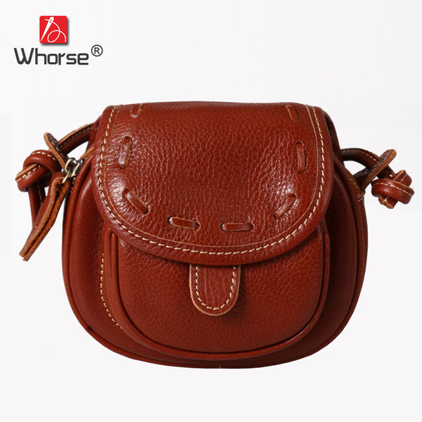 Small Circular Bag Genuine Leather Vintage Casual Top Cowhide Womens Crossbody Shoulder Messenger Bags Retro Big Clutch Bag For Women