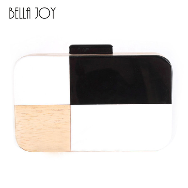 New Mini Acrylic Wooden Clutch Bag Hit Color Women Evening Bags Party Purses Wedding Handbags Chain Shoulder Bag Sac A Main