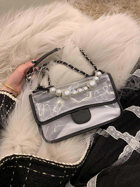 designer handbags pearl CoCo style clear designer bags PVC material luxury purse women's shoulder tote bag