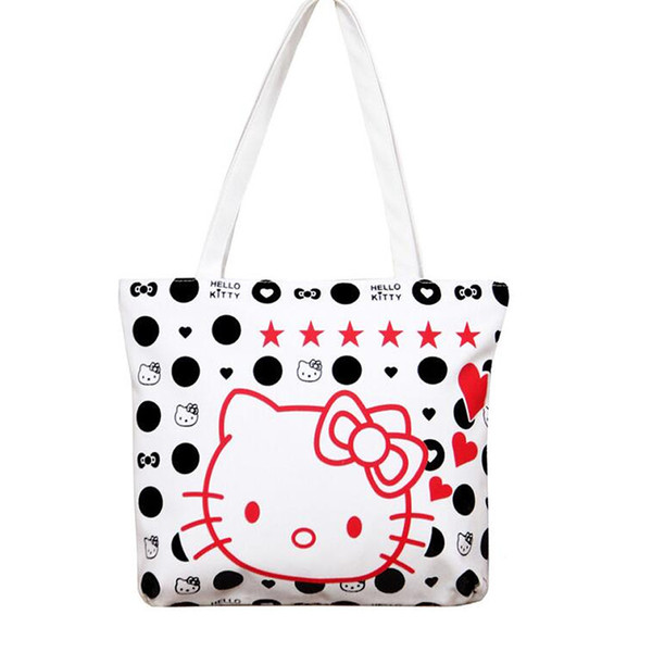 2017 Fashion Large Space Women Canvas Handbag Zipper Shopping Shoulder Bag Paris Hello Kitty Pattern Girls Beach Bookbag Casual Tote