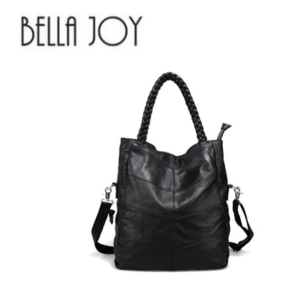 BELLA JOY Fashion Genuine Leather Women Handbag Patchwork Natural Sheepskin Shoulder Bag Women Bag