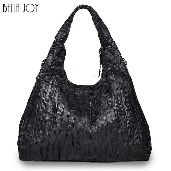 BELLA JOY Large Capacity Woman Bags Genuine Leather Handbags Pleated Design Popular