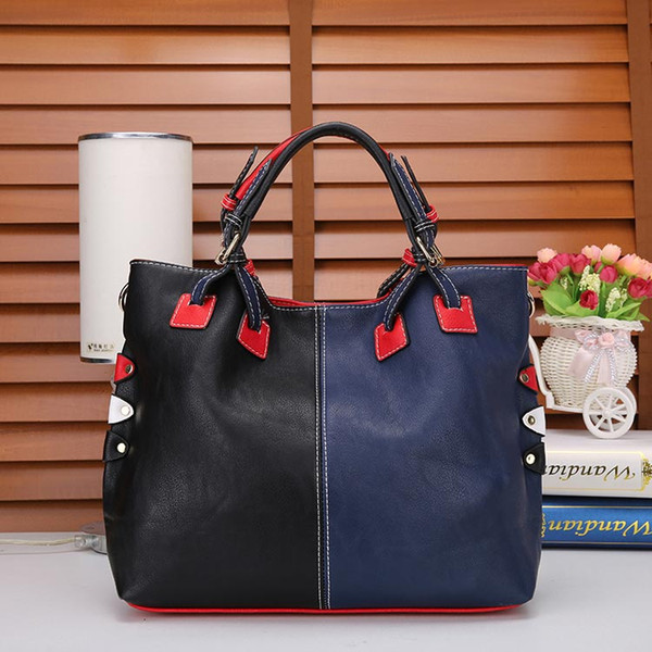 Designer ladies handbag 2019 fashion high quality stitching 2color bucket bag ladies handbag wallet luxury large capacity handbag clutch bag