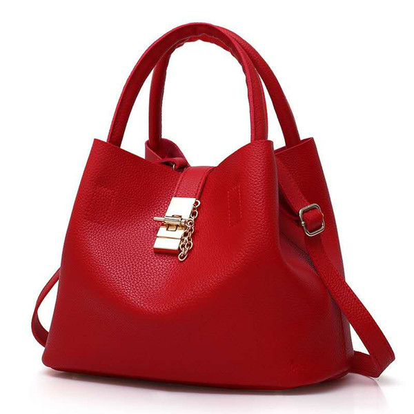 Europe and America women's shoulder bag thickening lychee pu handbag quality bucket bag ladies new shoulder Messenger bag free shipping