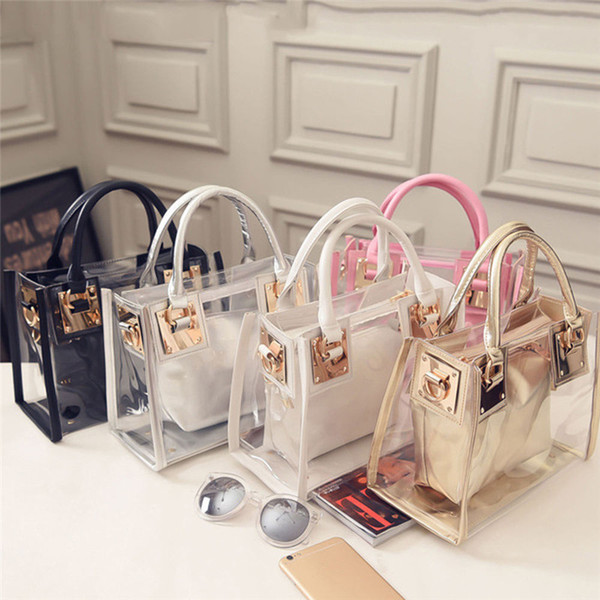 Fashion & Hot Shoulder Bag Clear Jelly Purse Women Transparent Handbag Clutch PU Tote