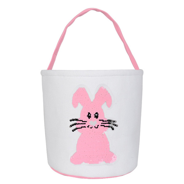 2020 New arrival fashion handle style canvas rabbit Easter bucket glitter sequin Easter basket sparking bunny ear bag