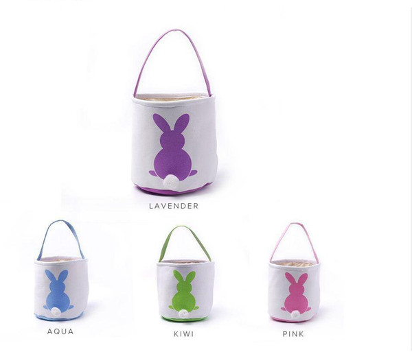 Cute Easter Rabbit Basket Round Canvas Gift bag cartoon Blanks Bunny tails bucket Put Easter Jute rabbit DIY pail buckets