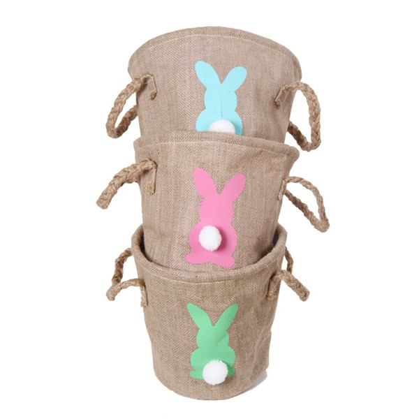 New style kids candy bag bunny tail burlap Easter bucket blank rabbit tail linen Easter basket