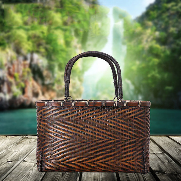 Designer-protection bags Handmade bamboo woven bag retro portable woven bag original bamboo woven bag natural green environmental prote