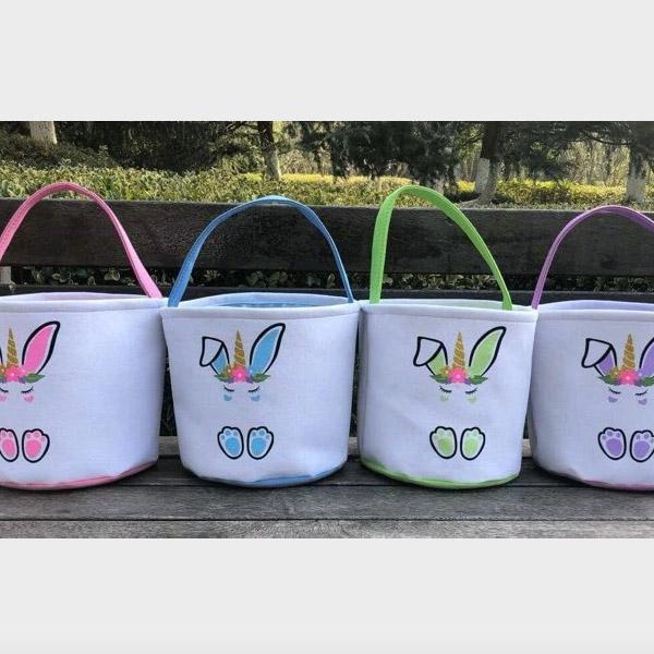 2020 New style giltter unicorn bunny print Easter basket adorable cute kids handle canvas Easter bag rabbit pattern Easter basket