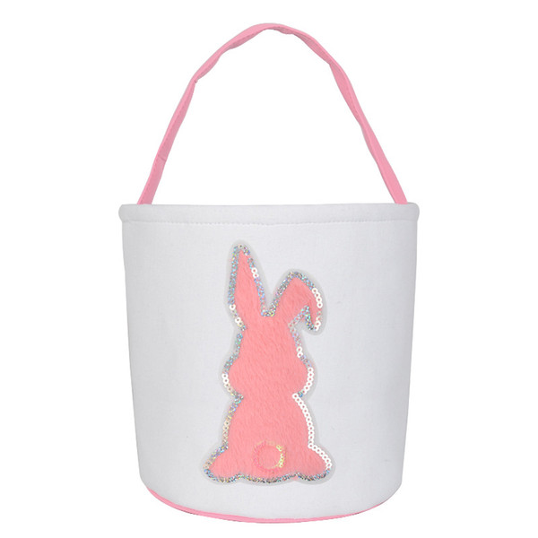 New arrival adorable handle sparking fur rabbit Easter bucket glitter sequin fleece rabit Easter basket bag