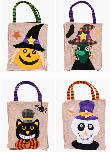 Baby Halloween basket canvas bag candy bucket linen printed party decor props bags pumpkin kids storage handbags