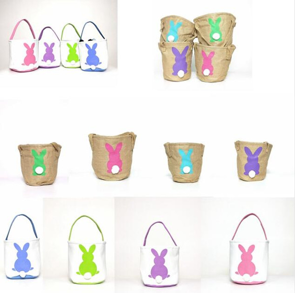 Easter Basket Rabbit Printed Easter Bunny Baskets Gift Bags Bunny Tail Tote Handbags Canvas linen Buckets Cartoon Storage Bags GGA3192