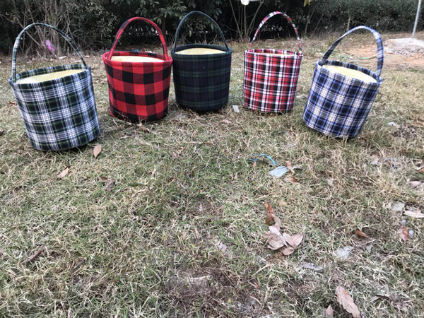 Vintage fashion hot style monogrammed buffalo plaid bucket kids candy blank tartan stripe Easter basket bag