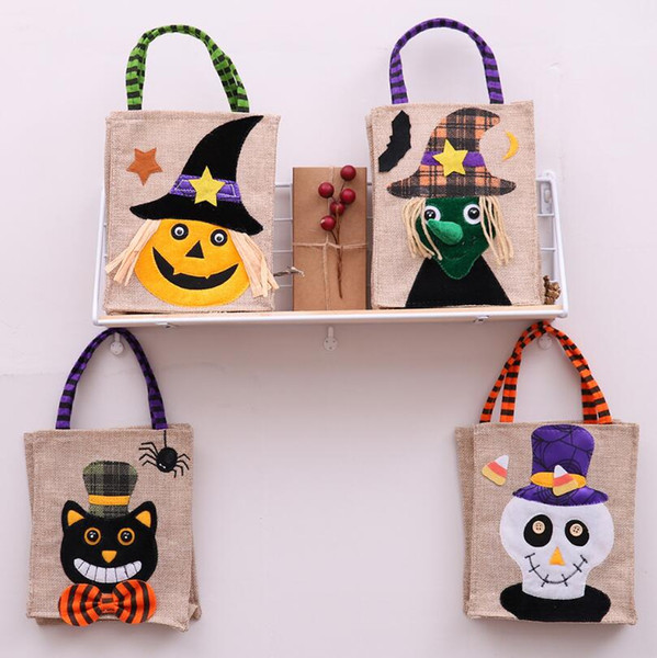 2019 Halloween basket canvas bag candy bucket linen printed party decor props bags pumpkin kids storage handbags