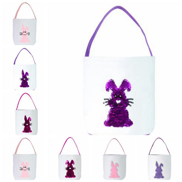 Sequins Bunny Easter Bucket Children's Cute Easter Rabbit Basket Handbag Home Garden Decoration Egg Hunting Bag LXL1309