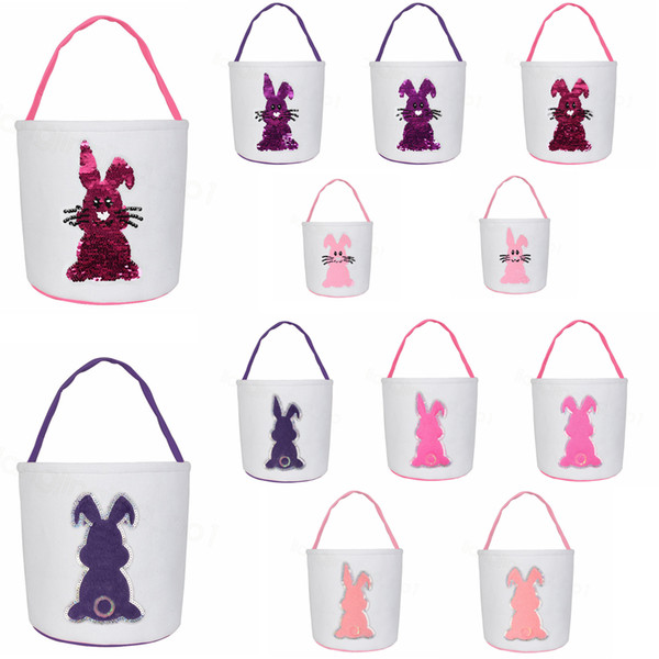 12Sstyles Sequin Easter Basket Rabbit storage handbag Basket Easter Gift Bag portable outdoor Easter Eggs round bottom Candy bag FFA3469