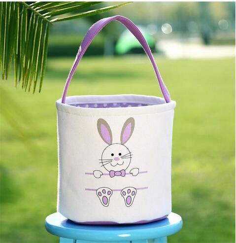 4 Colors Blanks Cute Easter Bunny Bucket Canvas Easter Gift Bag Candy Egg Handbag With Rabbit Tail Easter Basket For Festival