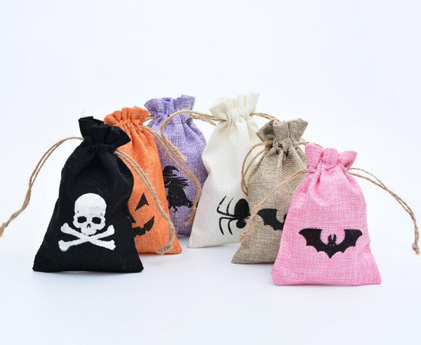 New Halloween candy Bag candy bucket linen printed party decor props bags pumpkin kids Basket storage handbags 10*15cm