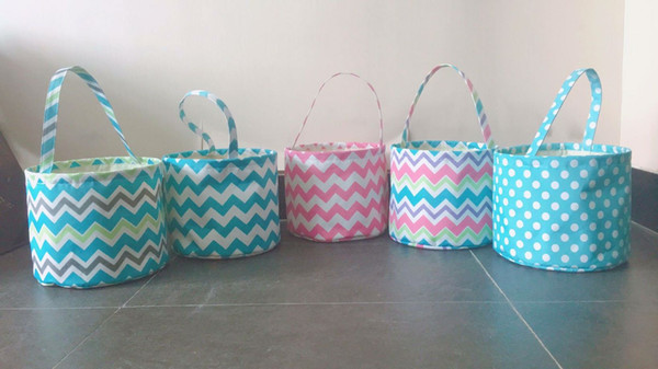 New style chevron canvas Easter bucket kids candy blank polka dot Easter basket colorful print bag