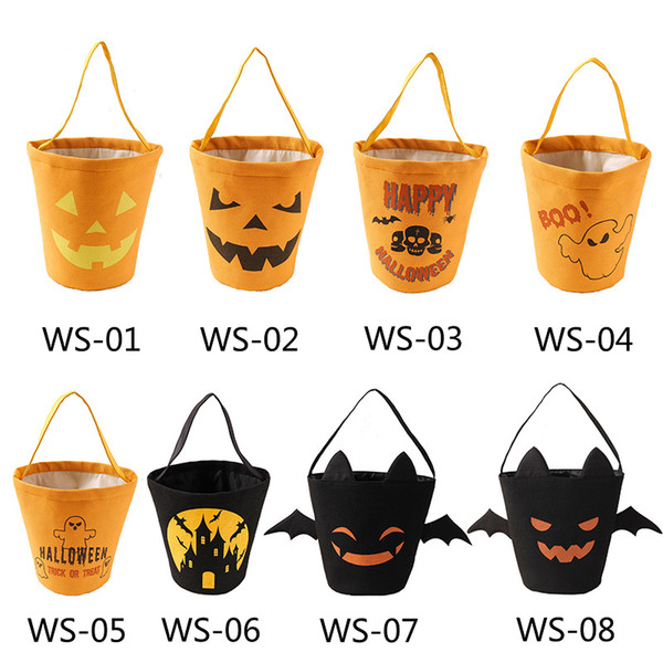 8styles Baby Halloween basket canvas bag candy bucket cartoon printed party decor props bags pumpkin kids storage handbags FFA2718-A