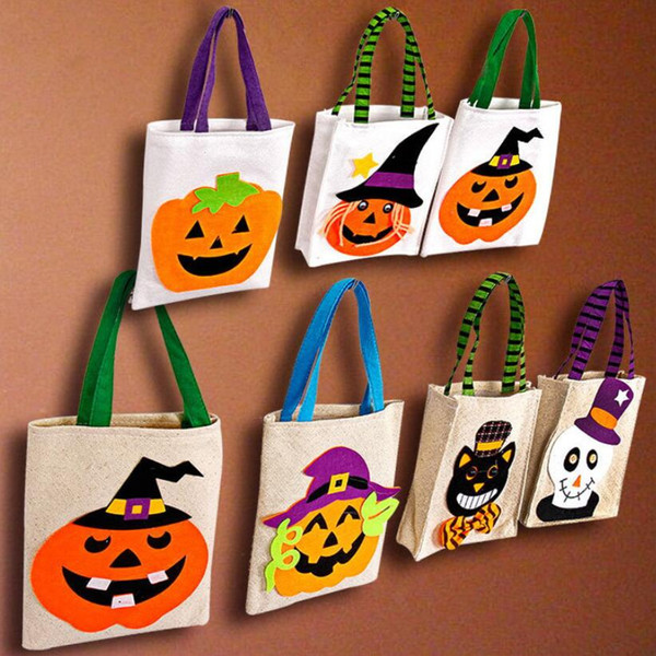 New Halloween Gift Bag candy bucket linen printed party decor props bags pumpkin kids Basket storage handbags