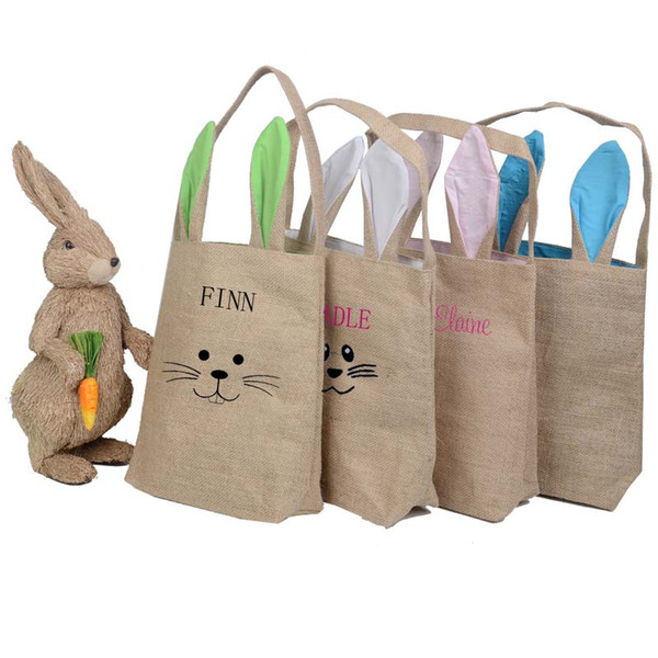 Vintage fashion hot style kids candy burlap Easter buckets bunny ear linen Easter basket rabbit bag blank monogrammed