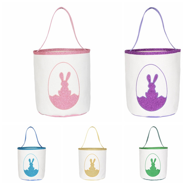 Easter Rabbit Buckets Easter Bunny Bags 4colors Cute Printed Rabbit Basket Cartoon Egg Baskets Candy Totes Kids Handbags GGA3174