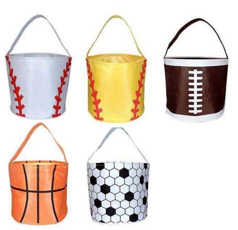 Easter Baskets Sports Canvas Handbags Football Basketball baseball Soccer Softball Bucket Reversible Fabric Storage bags Basket GGA1701