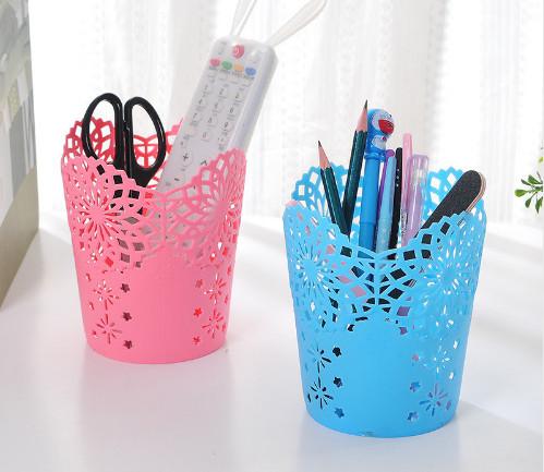 Plastic Pencil Pot Desk Pen Organizer Flower Holder Makeup Brush Container Stationery Storage Basket Cosmetic Organizer