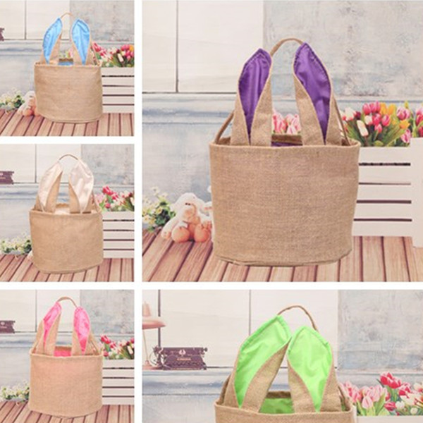 New hot sale Easter jute canvas gift Handbags beautiful rabbit ears Basket portable baskets Functional Bags T7I5021