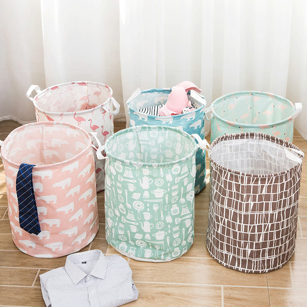 Dirty Clothes Storage Baskets Wear Resistant Folding INS Bags Round Cotton Linen Breathable Washing Hamper Storage Baskets GGA784