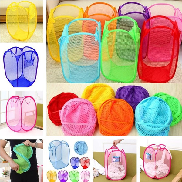 B07 Fashion High Quality Large Size Dirty Clothes Basket Wholesale Folding Color Net Storage Basket Dirty Clothes Bucket T7D003