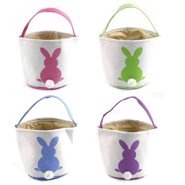 Easter Rabbit Basket Easter Bunny Bags Rabbit Printed Canvas Tote Bag Egg Candies Baskets Handbags 4 Colors 10pcs