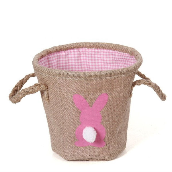 2019 Easter Bunny Burlap Easter Basket bunny ear cute basket pink green blue easter canvas hand basket