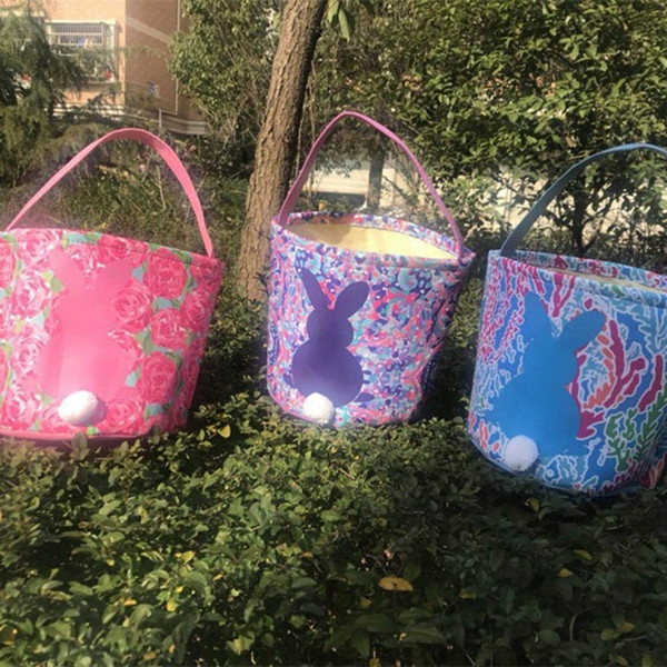 Easter Basket Large Canvas Rabbit Pattern Lilly Bucket Bag Wholesale New Design Personlized Lovely Gift Lilly Bunny Easter Basket 2019